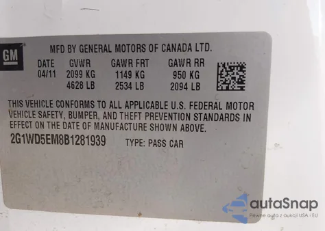 2011 Chevrolet Impala Police z USA, uszkodzony, nr VIN 2G1WD5EM8B1281939